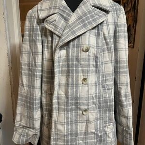 Old Navy Gray Plaid Pea Coat
